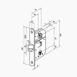 Låskasse 2014 m/sluttstykke galv. - vendbar